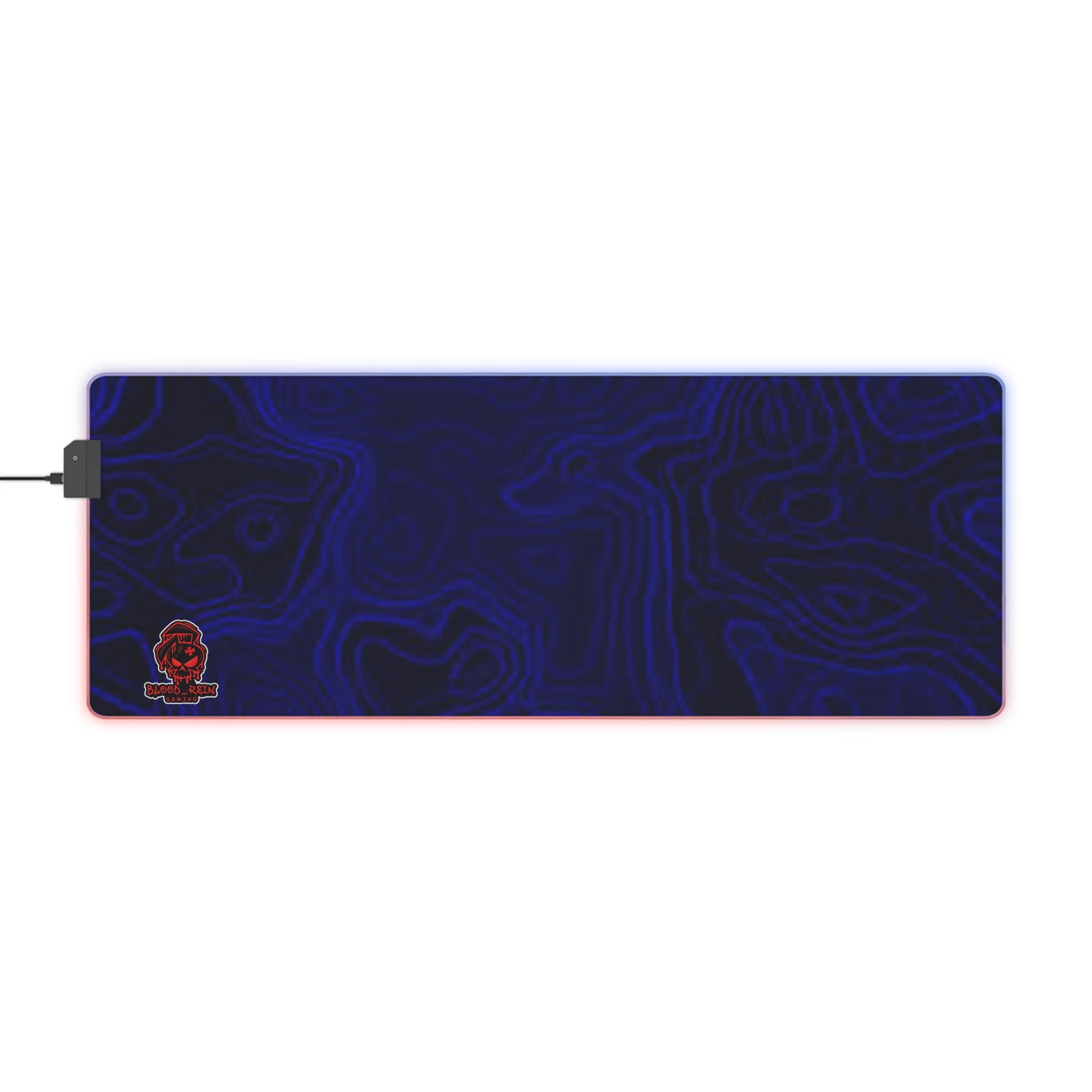 LED Gaming Mouse Pad — RGB Edge Lighting Large Desk Mat with Topographic Blue Design