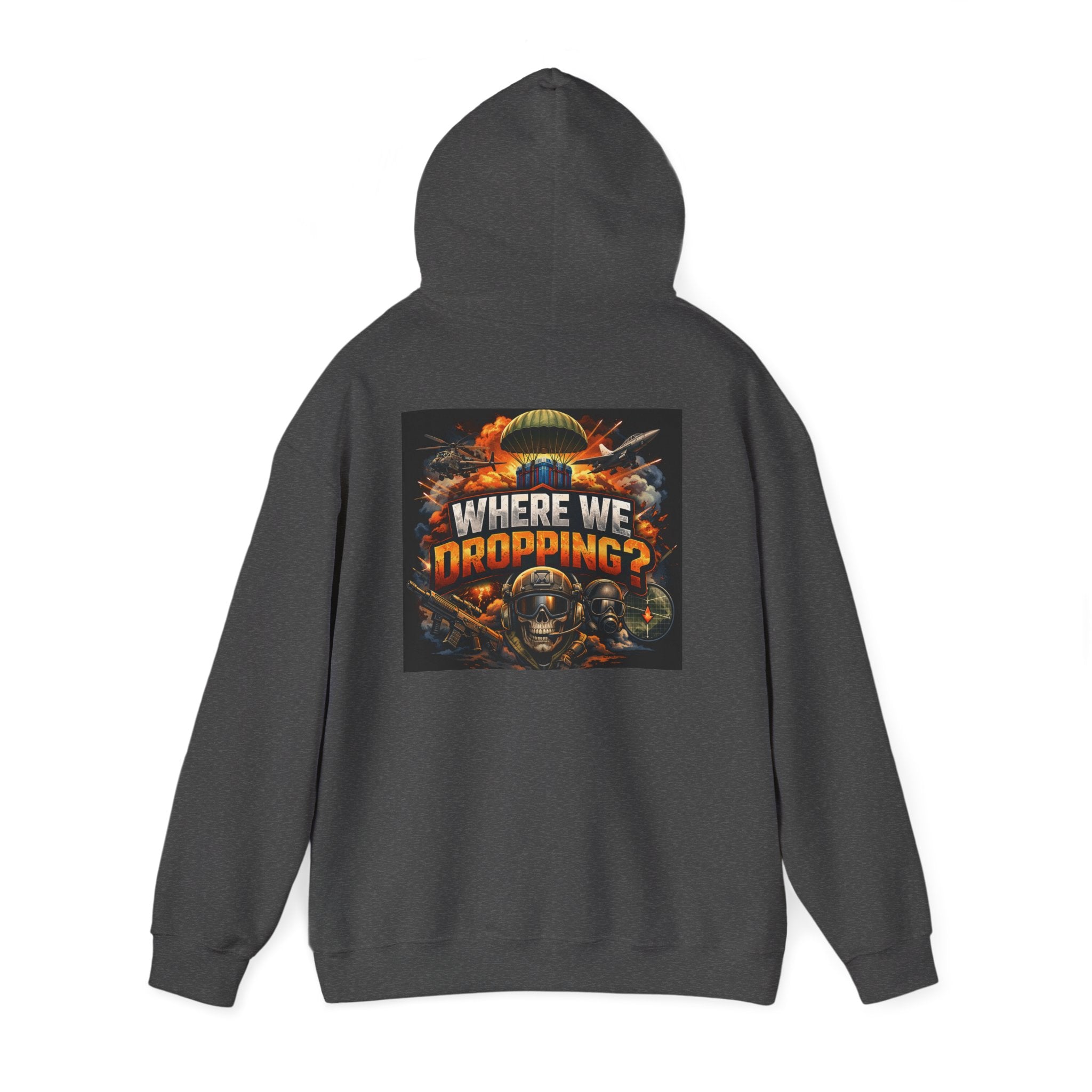 Gaming Hoodie — “Where We Dropping?” Graphic Hooded Sweatshirt