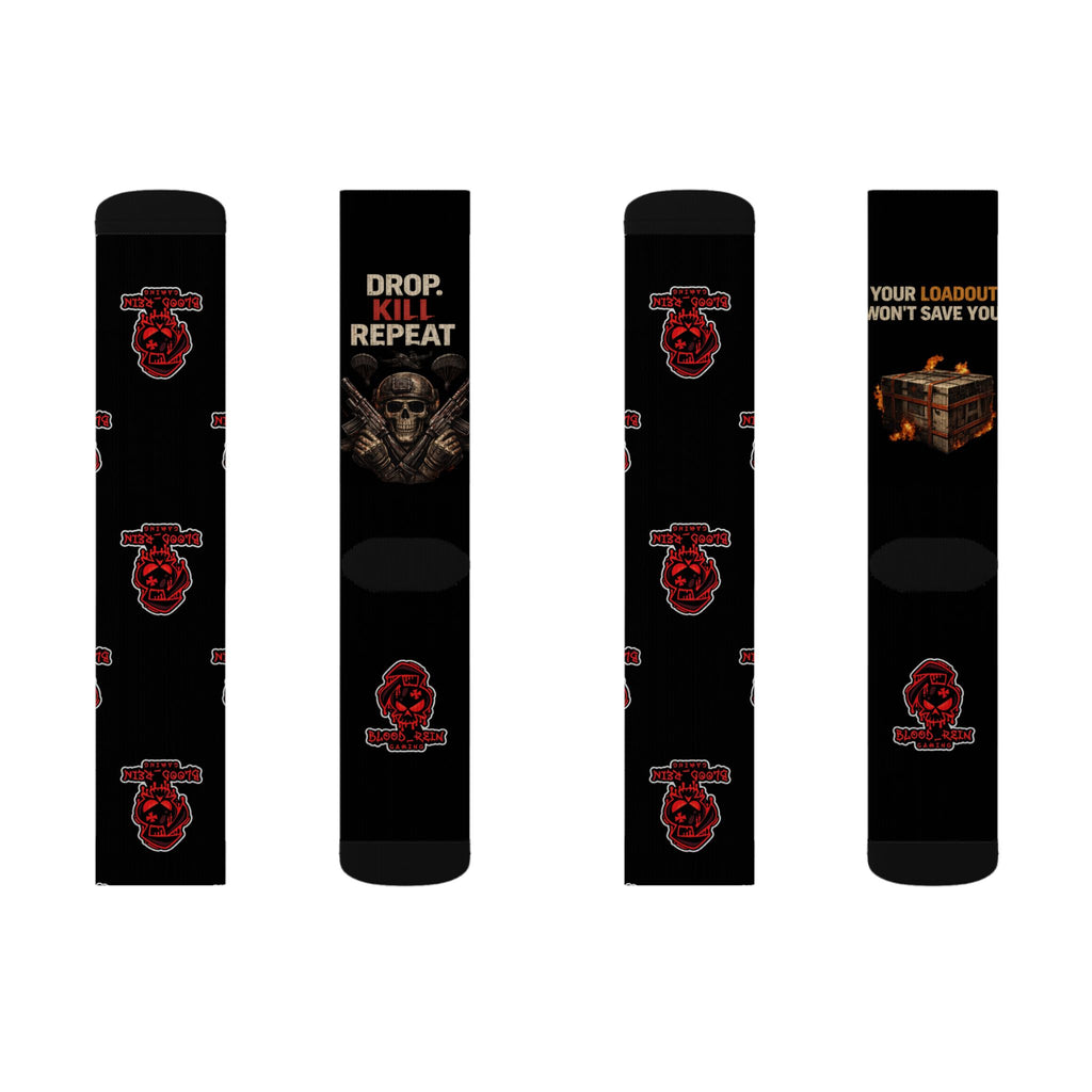 Gaming Crew Socks — “Drop. Kill. Repeat.” Sublimated Tactical Design