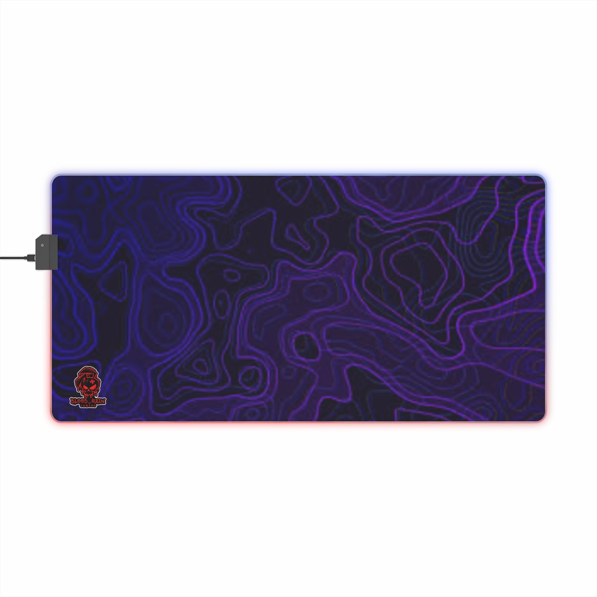RGB Contour Gaming Mouse Pad — Large LED Desk Mat with Topographic Purple Design
