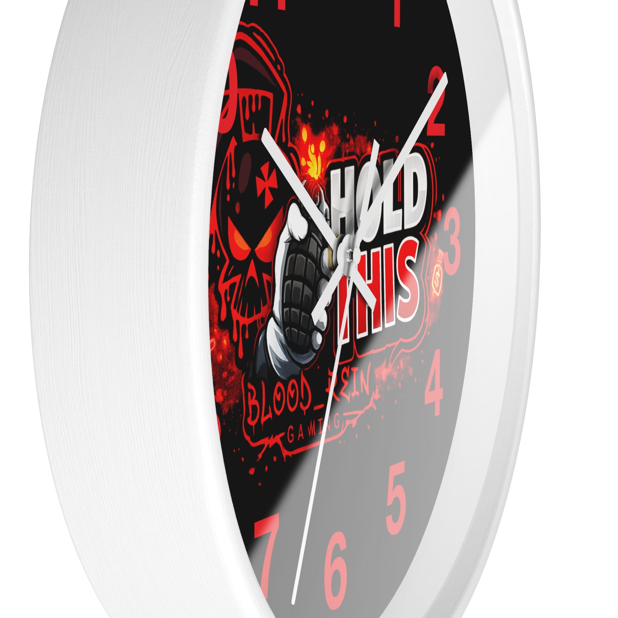 Hold This Gaming Wall Clock — Blood Reign Gamer Skull Design