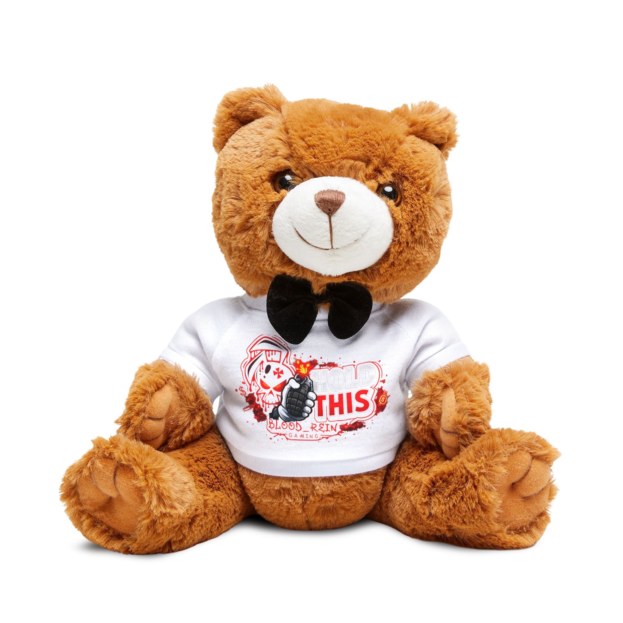Brown Plush Teddy Bear with Printed T‑Shirt & Bow Tie – Cute Gift for Kids & Couples