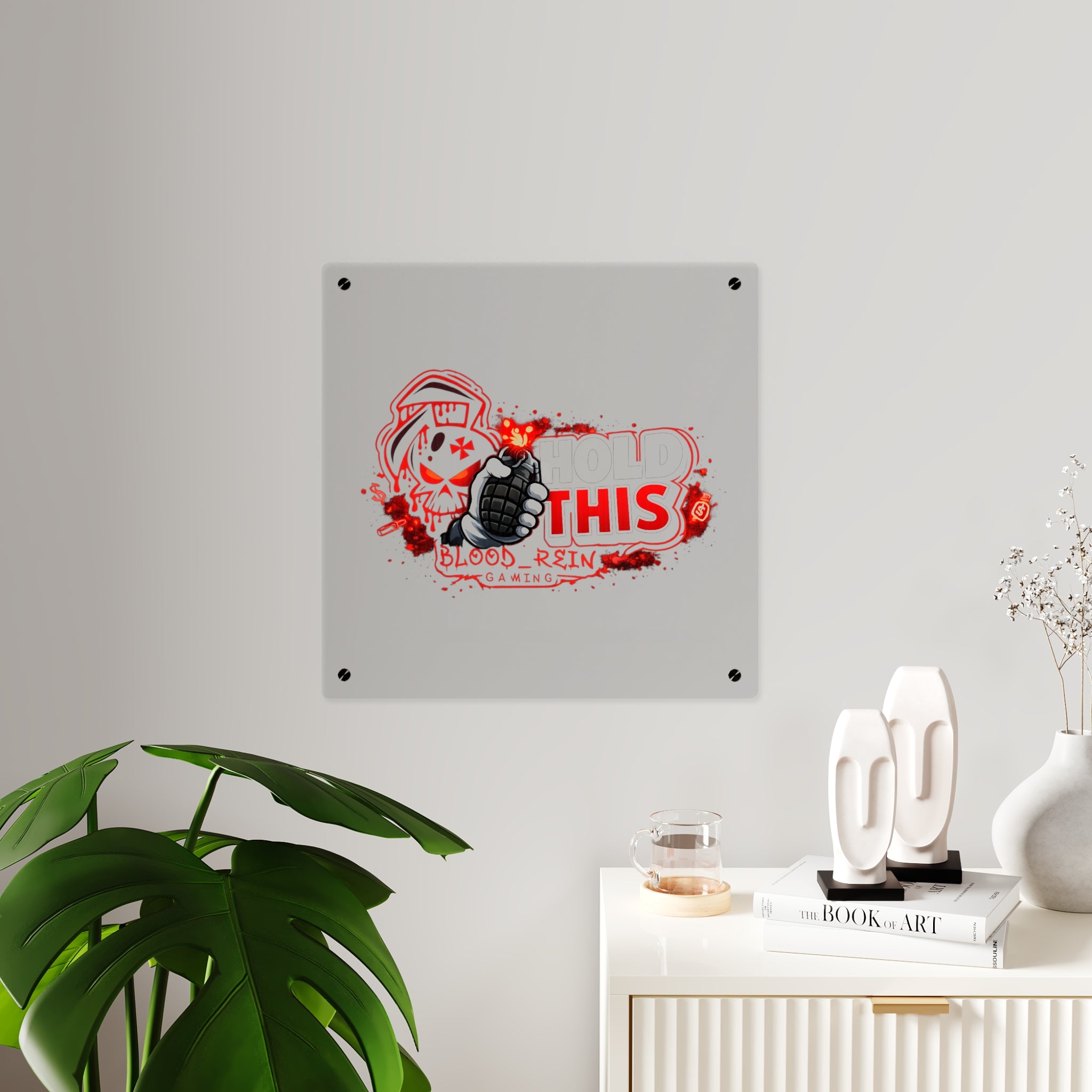 Acrylic Wall Art Panel — "Hold This" Gaming Skull Grenade Wall Decor