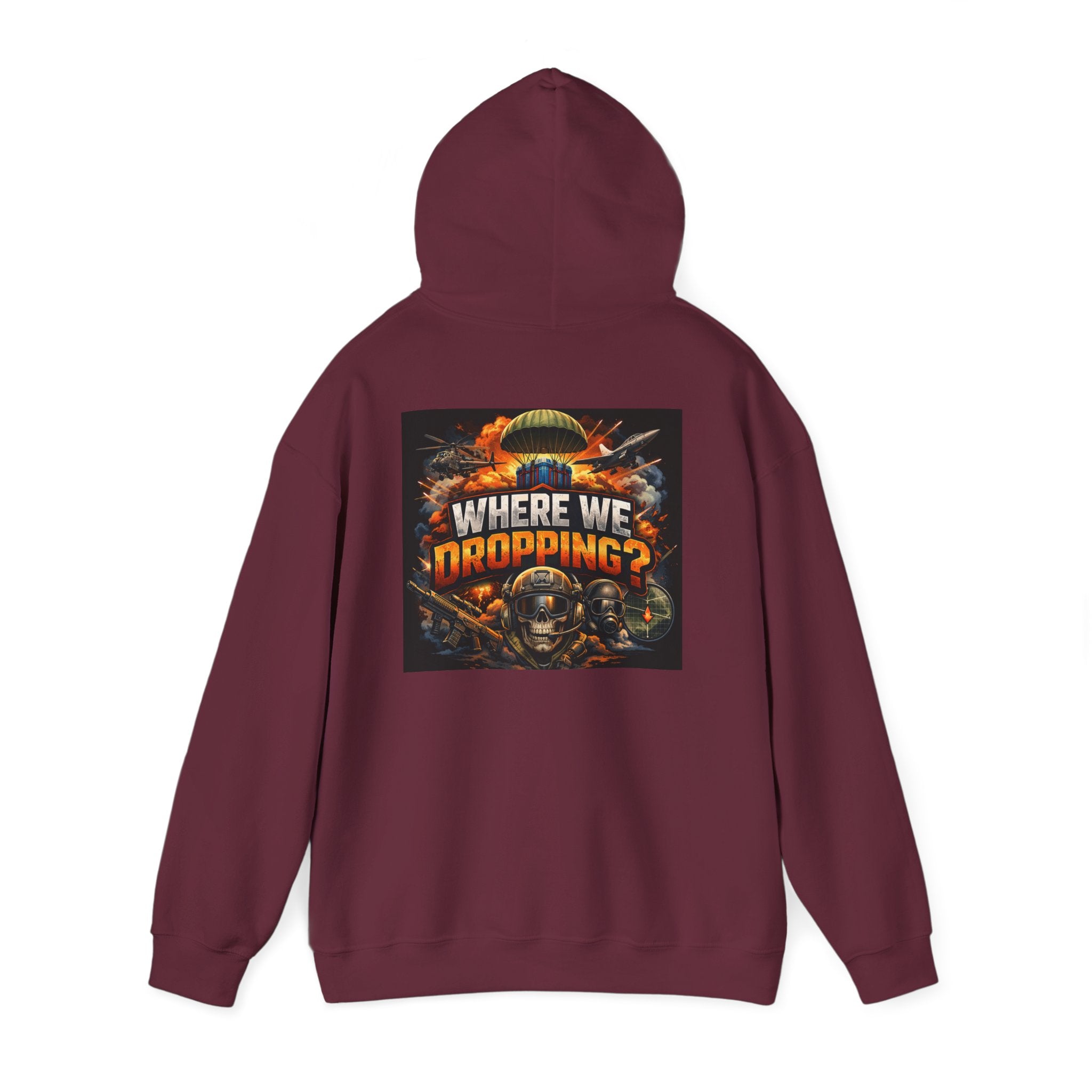 Gaming Hoodie — “Where We Dropping?” Graphic Hooded Sweatshirt