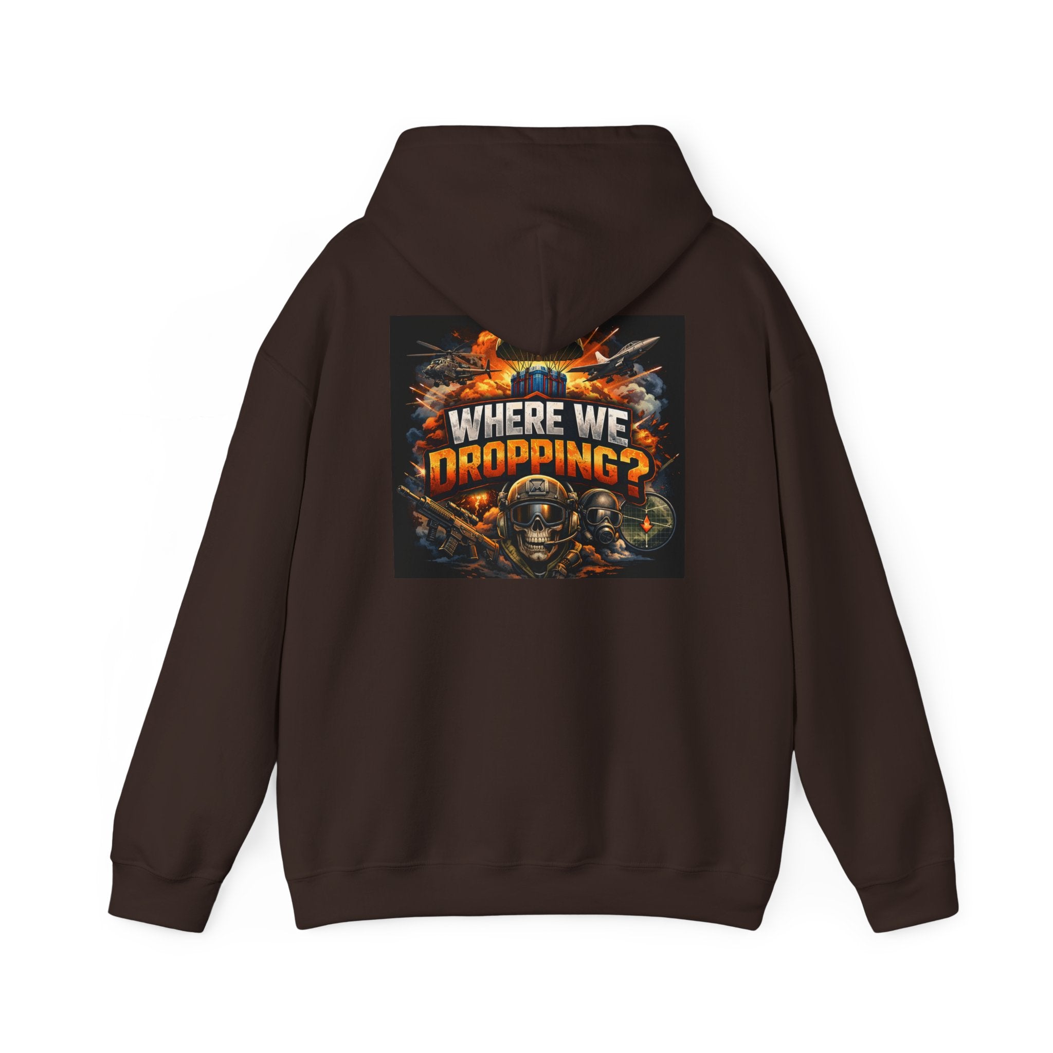 Gaming Hoodie — “Where We Dropping?” Graphic Hooded Sweatshirt
