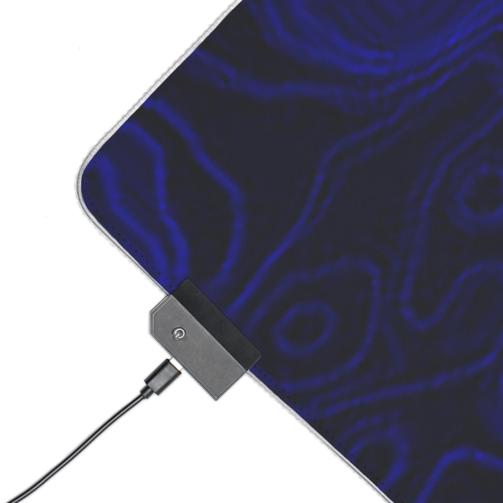 LED Gaming Mouse Pad — RGB Edge Lighting Large Desk Mat with Topographic Blue Design