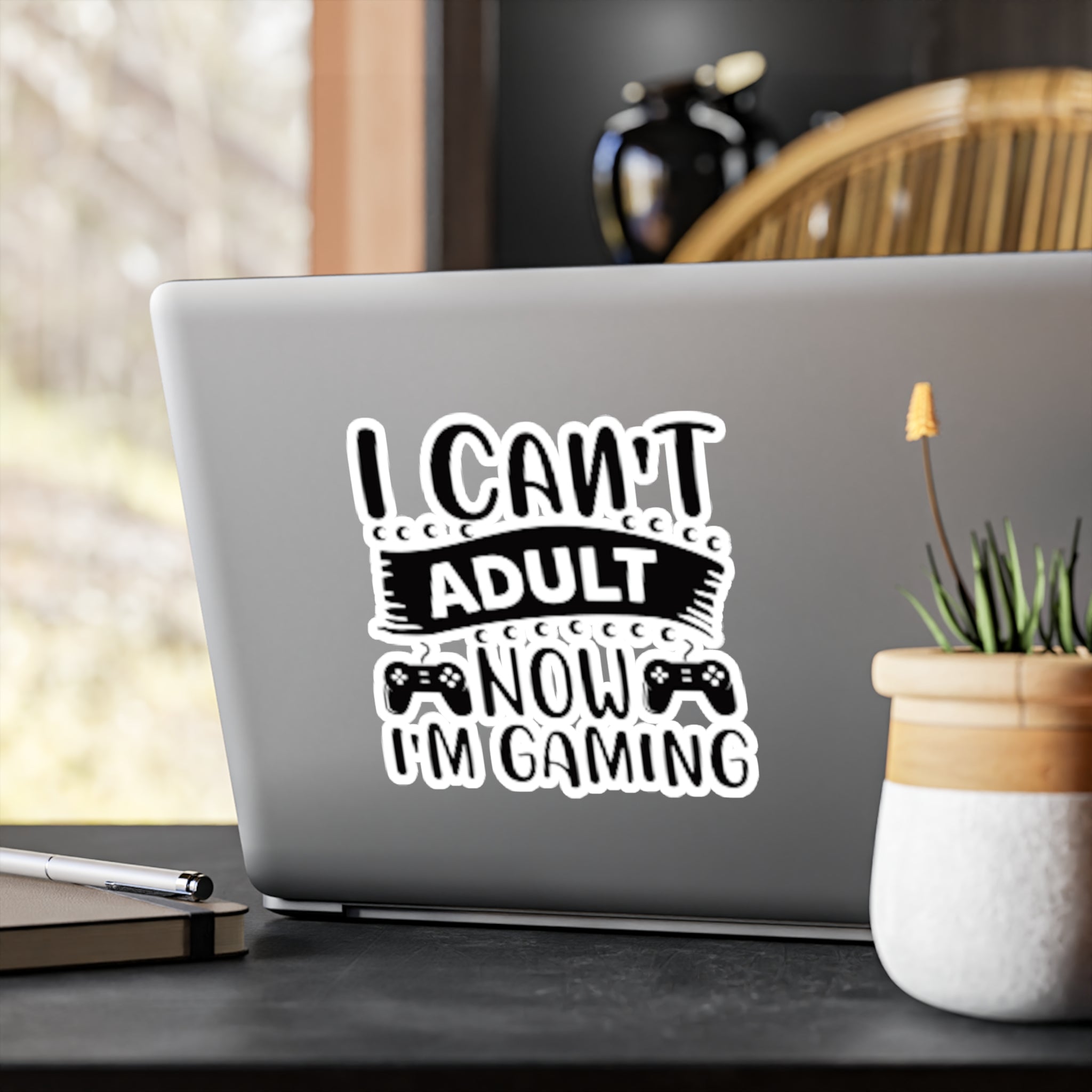 Kiss-Cut Vinyl Sticker — "I Can't Adult Now, I'm Gaming" Funny Gamer Decal