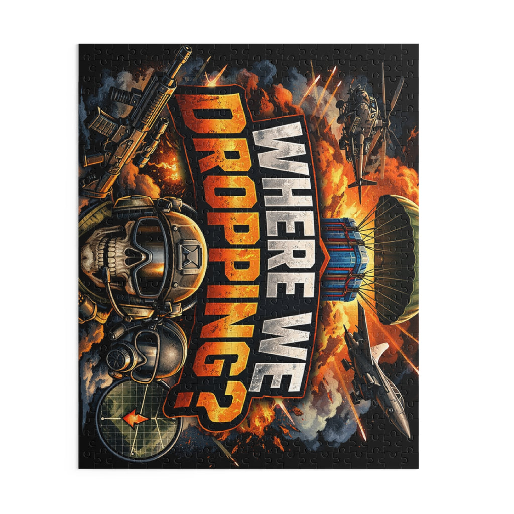 Where We Dropping? Battle Royale Puzzle – 500/252/120-Piece Military Gaming Jigsaw