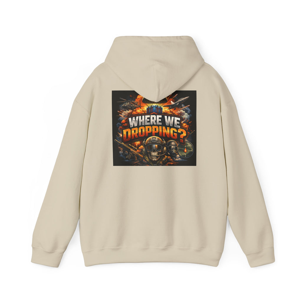 Gaming Hoodie — “Where We Dropping?” Graphic Hooded Sweatshirt