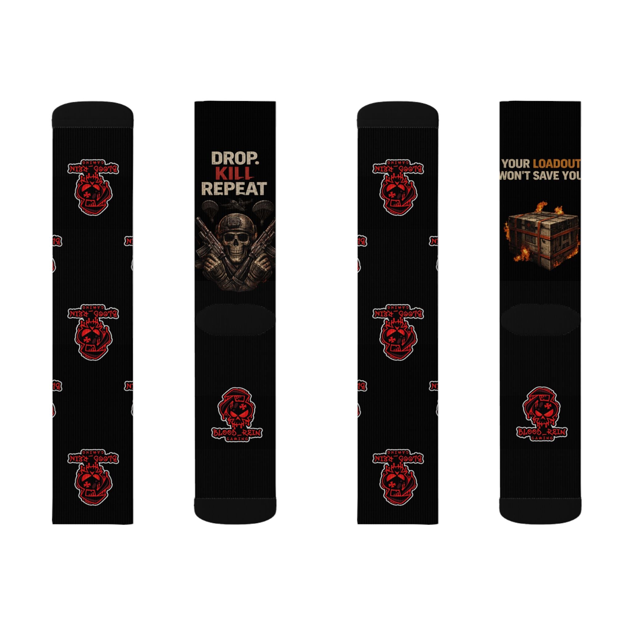 Gaming Crew Socks — “Drop. Kill. Repeat.” Sublimated Tactical Design