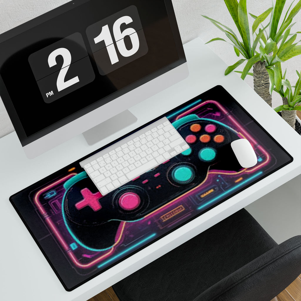 Retro Neon Game Controller Desk Mat — Extended Gaming Mouse Pad
