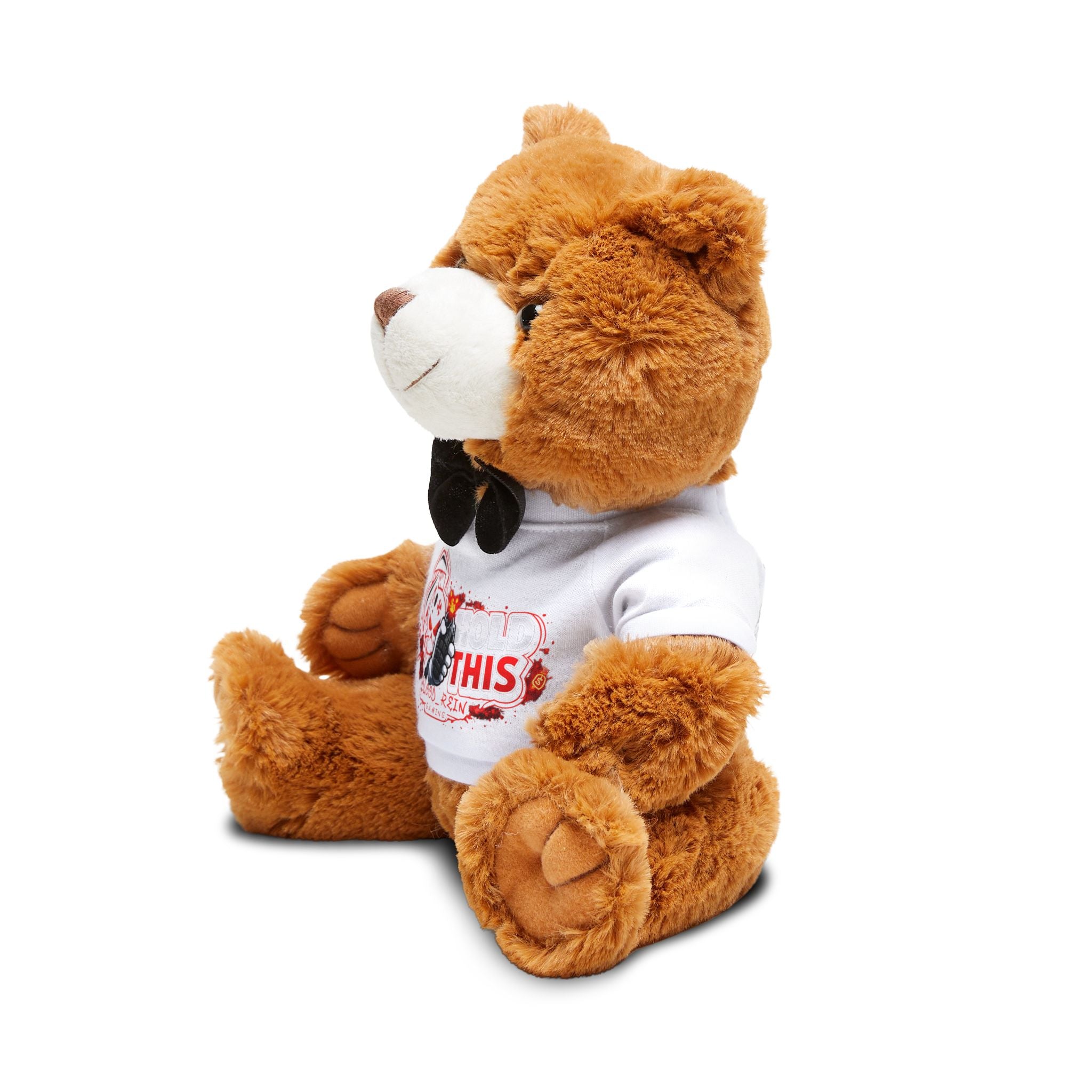 Brown Plush Teddy Bear with Printed T‑Shirt & Bow Tie – Cute Gift for Kids & Couples
