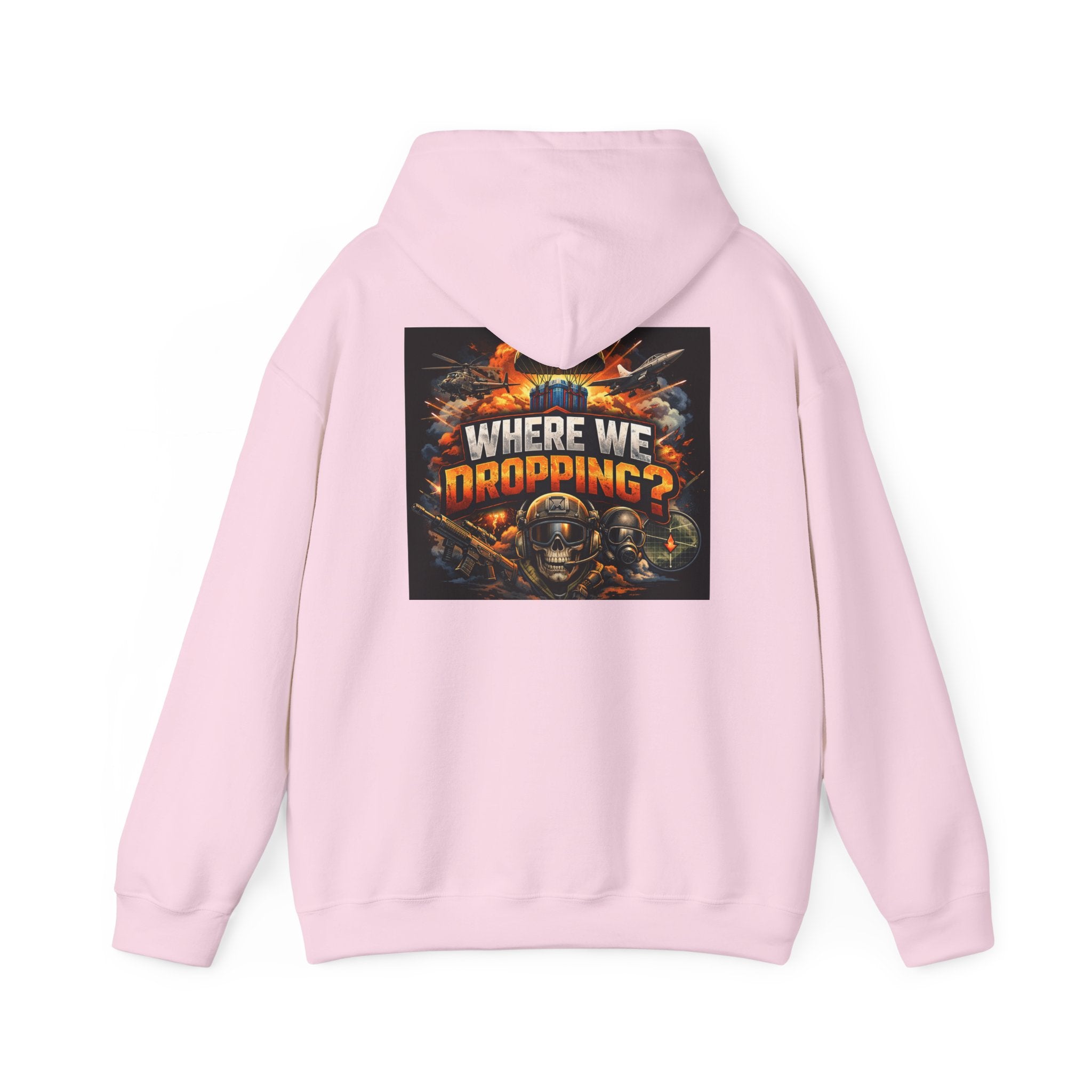 Gaming Hoodie — “Where We Dropping?” Graphic Hooded Sweatshirt