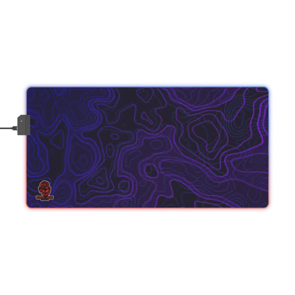 RGB Contour Gaming Mouse Pad — Large LED Desk Mat with Topographic Purple Design