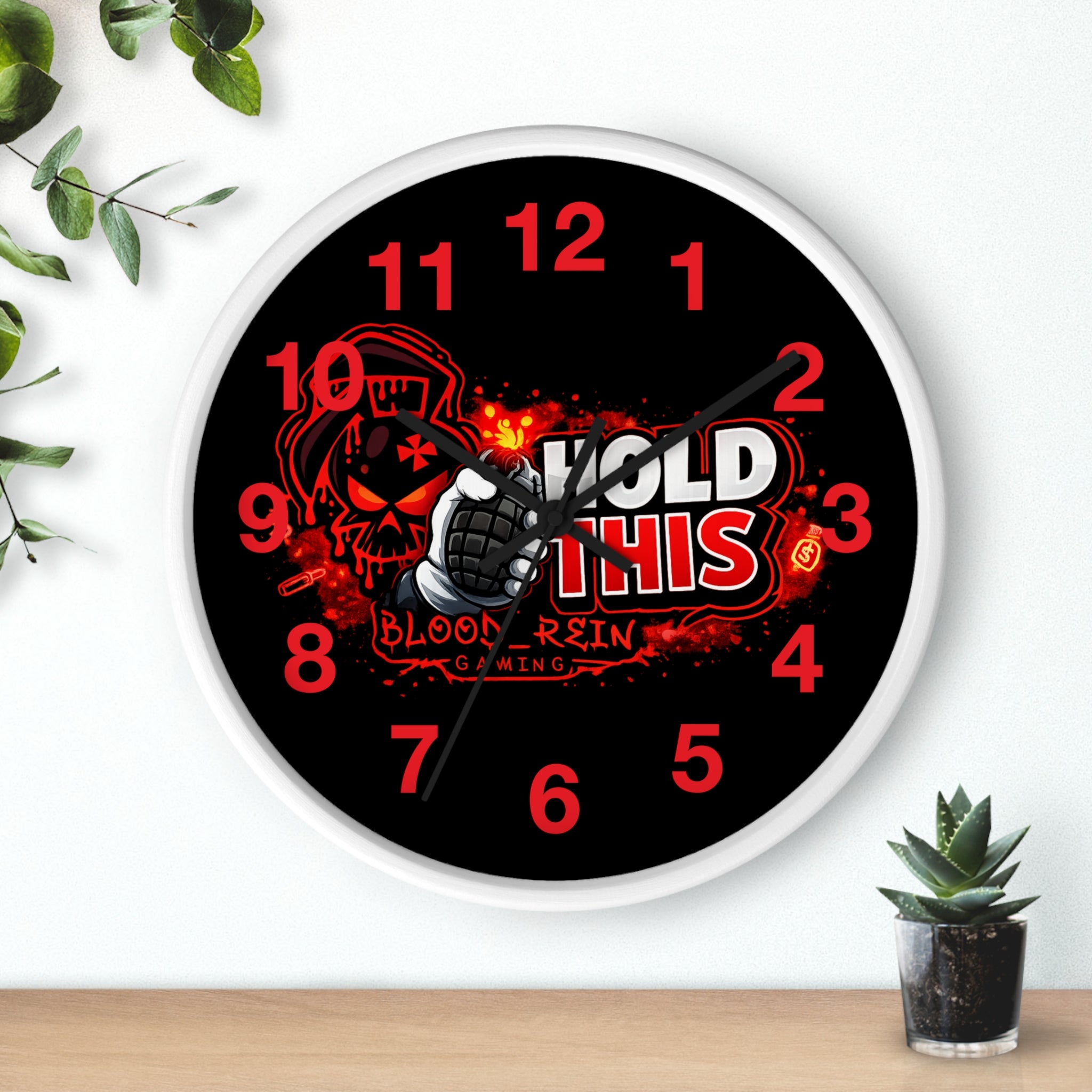Hold This Gaming Wall Clock — Blood Reign Gamer Skull Design