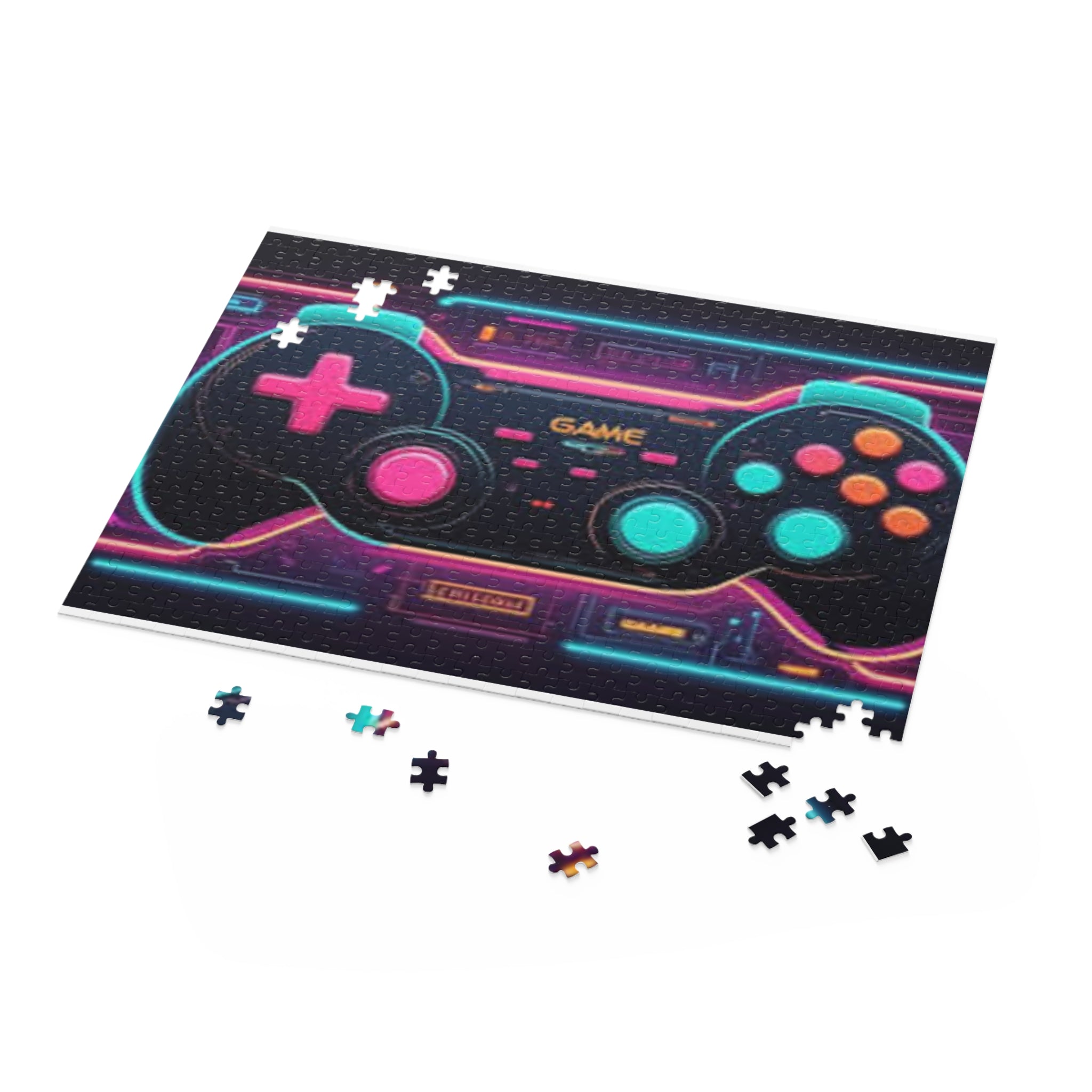 Retro Neon Game Controller Puzzle – 120/252/500-Piece Video Game Jigsaw