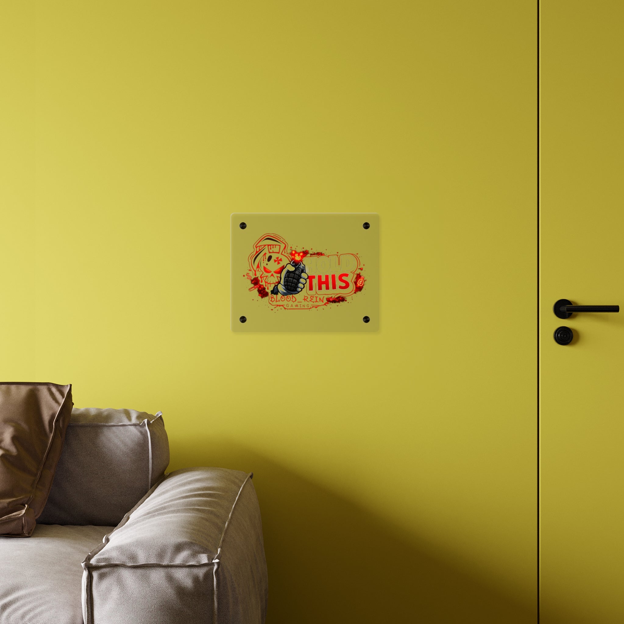 Acrylic Wall Art Panel — "Hold This" Gaming Skull Grenade Wall Decor