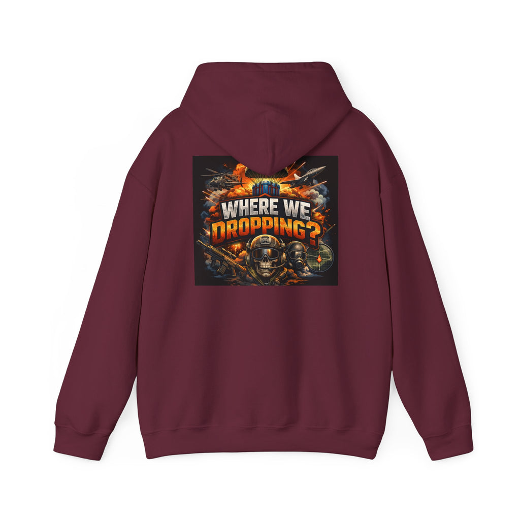 Gaming Hoodie — “Where We Dropping?” Graphic Hooded Sweatshirt
