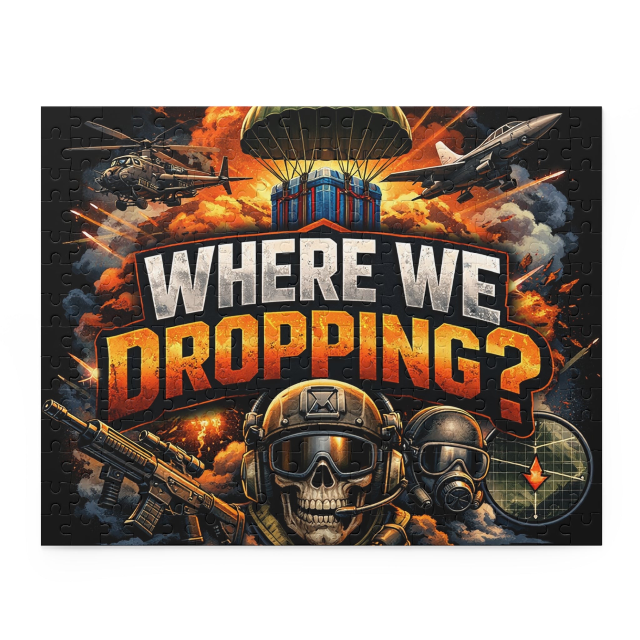 Where We Dropping? Battle Royale Puzzle – 500/252/120-Piece Military Gaming Jigsaw