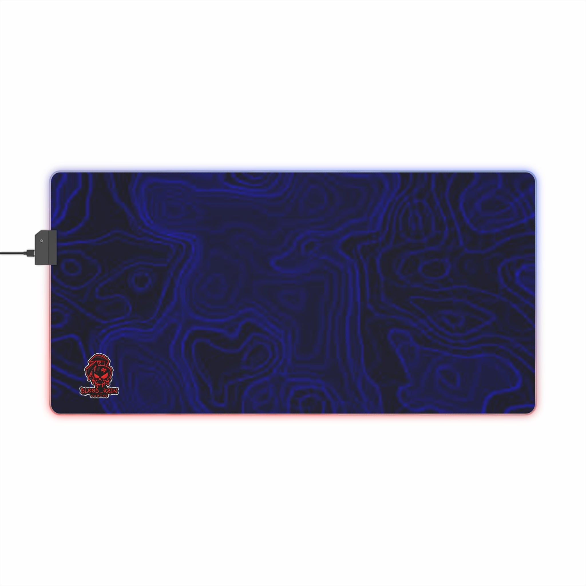 LED Gaming Mouse Pad — RGB Edge Lighting Large Desk Mat with Topographic Blue Design