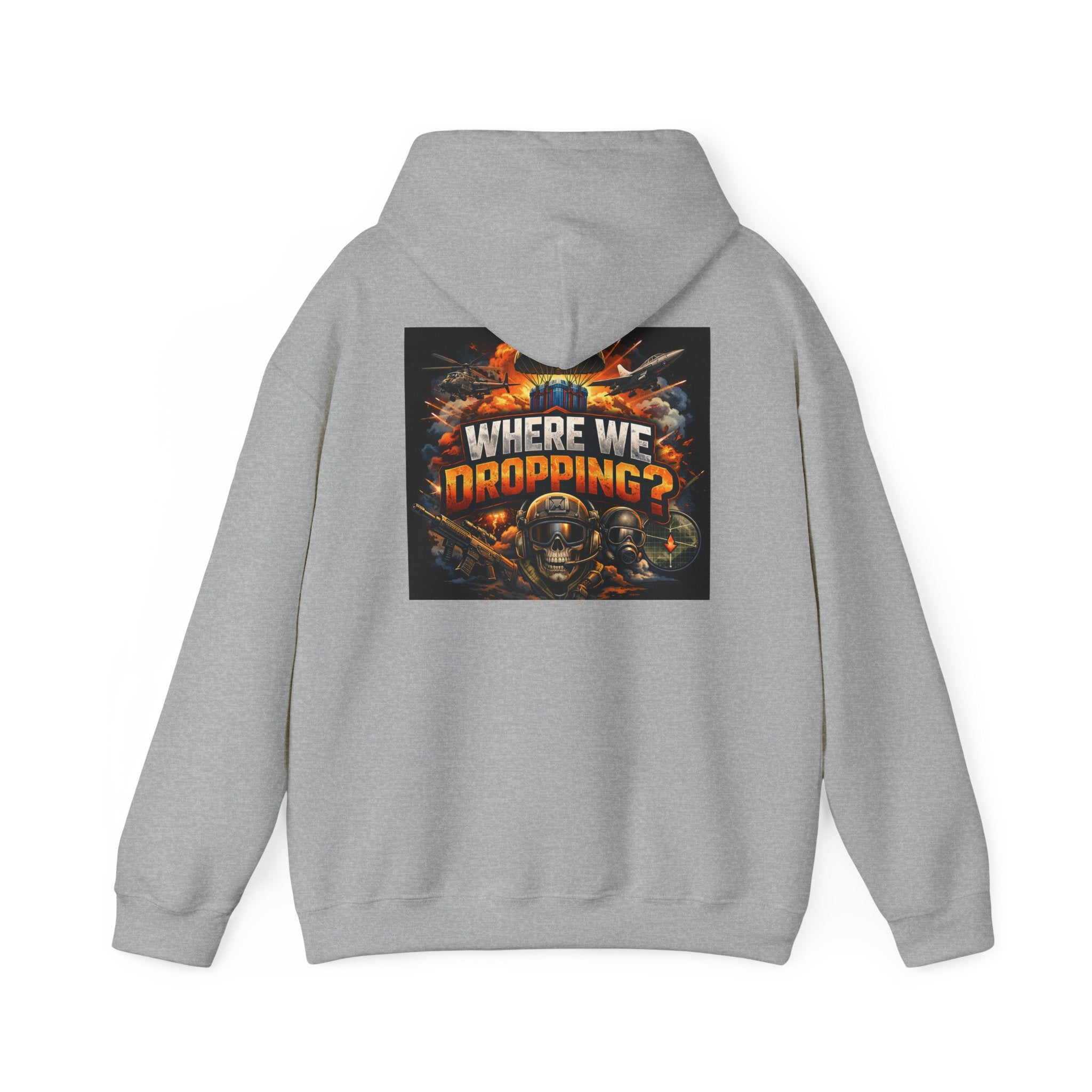 Gaming Hoodie — “Where We Dropping?” Graphic Hooded Sweatshirt