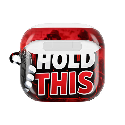 AirPod Case — Red 'Hold This' Gaming Grenade Design