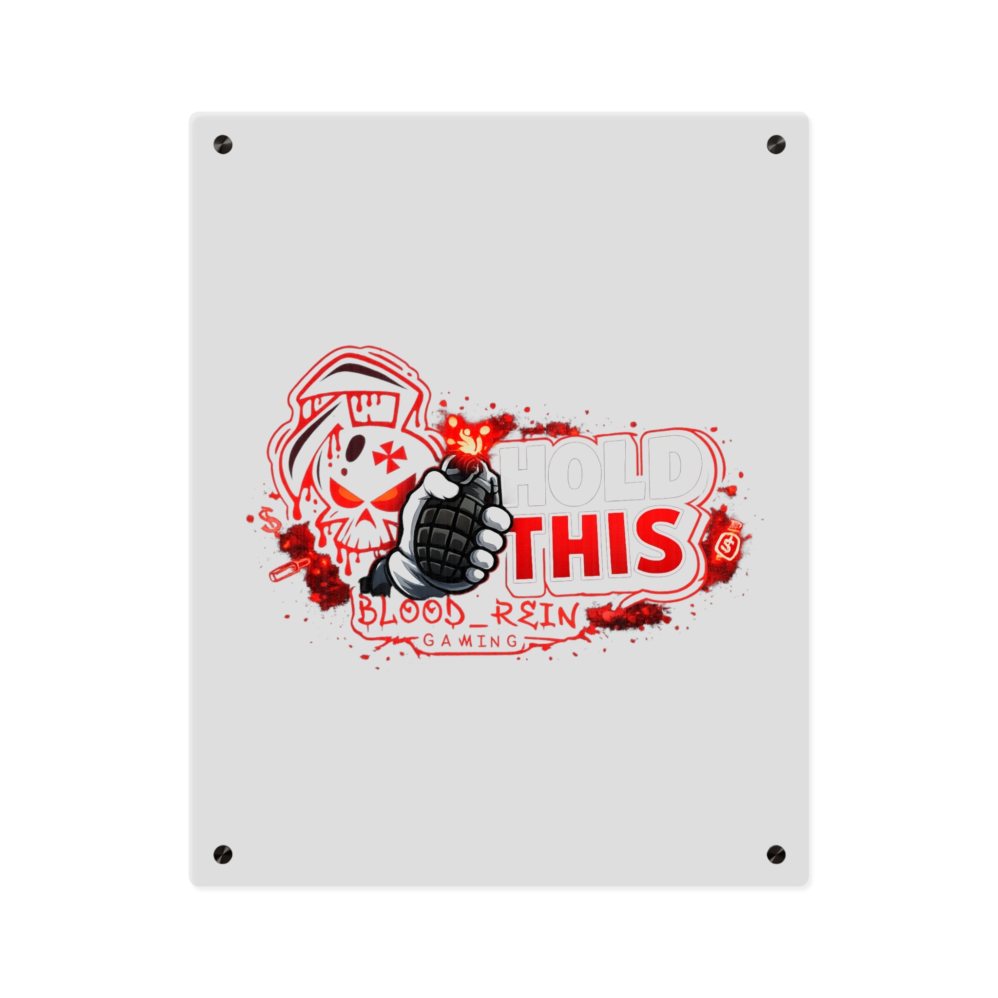 Acrylic Wall Art Panel — "Hold This" Gaming Skull Grenade Wall Decor