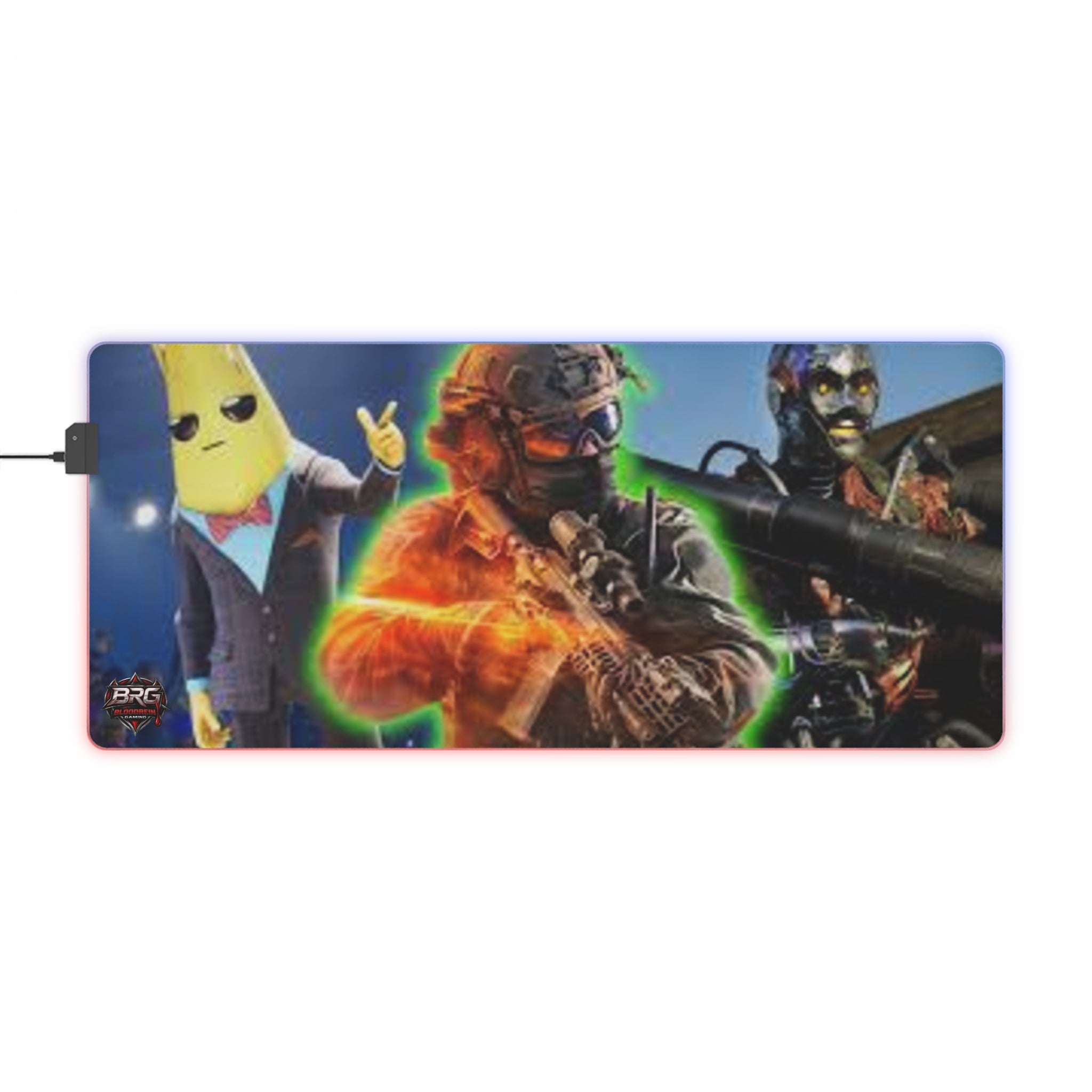 LED Gaming Mouse Pad — RGB Extended Desk Mat with Fortnite & Shooter Character Design
