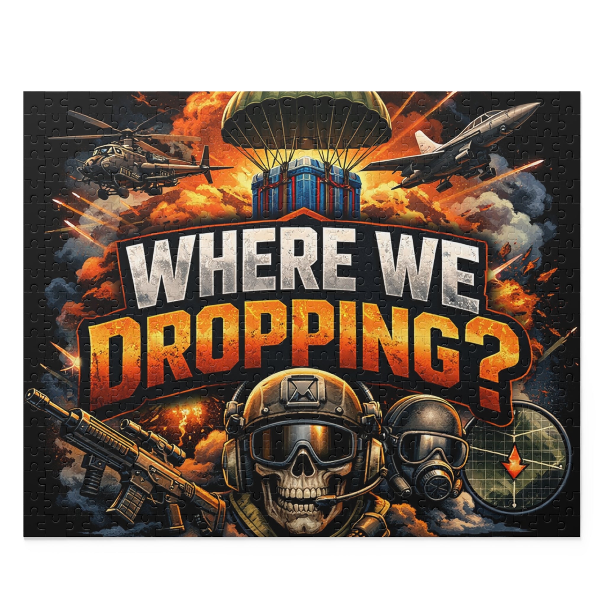 Where We Dropping? Battle Royale Puzzle – 500/252/120-Piece Military Gaming Jigsaw