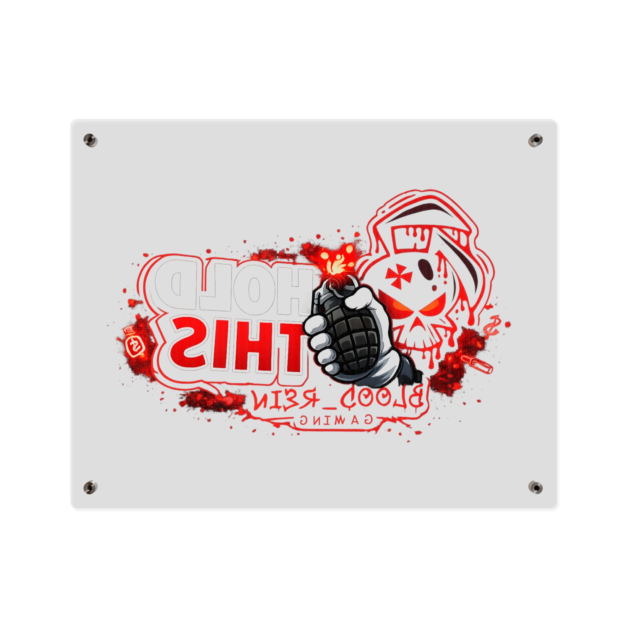 Acrylic Wall Art Panel — "Hold This" Gaming Skull Grenade Wall Decor