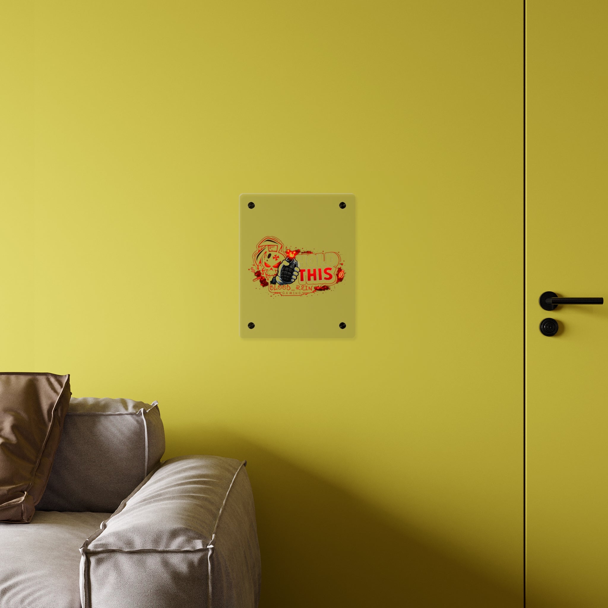 Acrylic Wall Art Panel — "Hold This" Gaming Skull Grenade Wall Decor