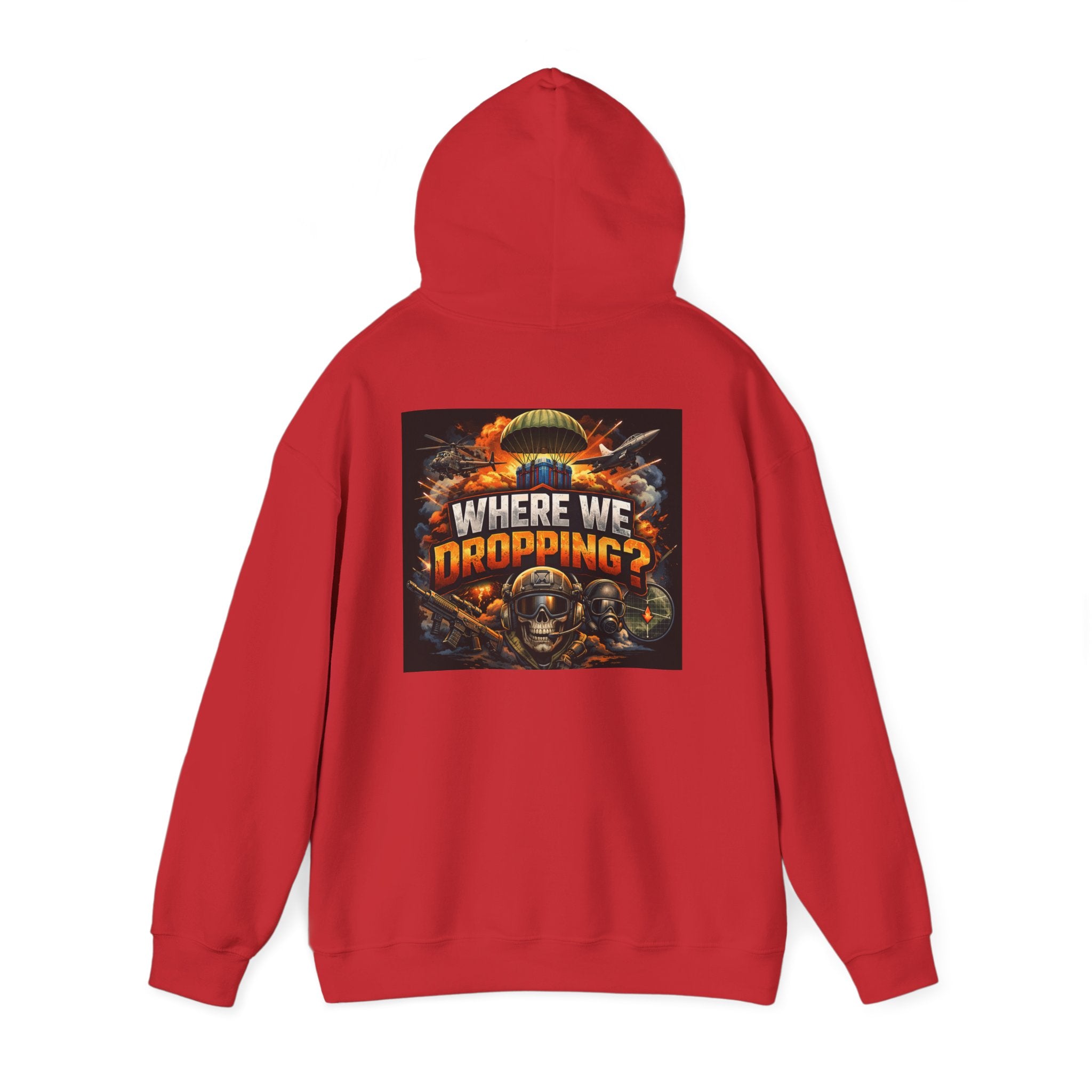 Gaming Hoodie — “Where We Dropping?” Graphic Hooded Sweatshirt