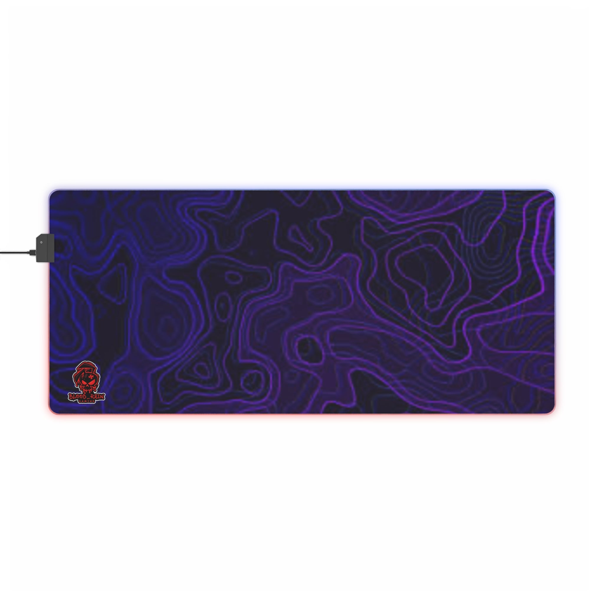 RGB Contour Gaming Mouse Pad — Large LED Desk Mat with Topographic Purple Design