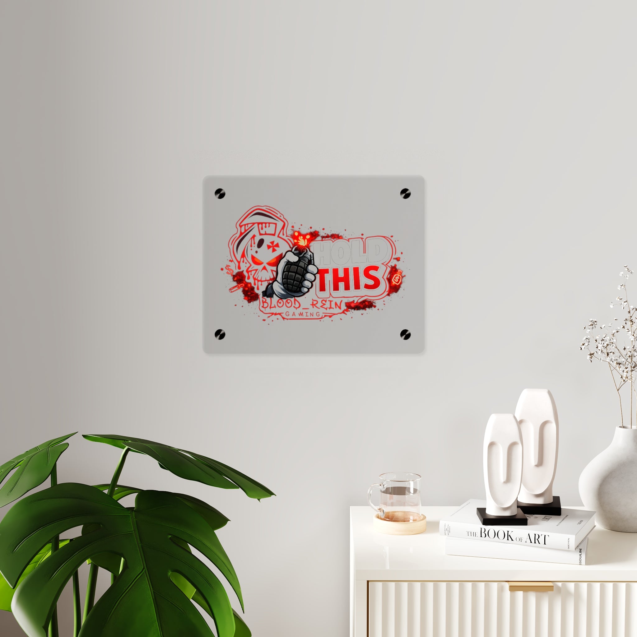 Acrylic Wall Art Panel — "Hold This" Gaming Skull Grenade Wall Decor