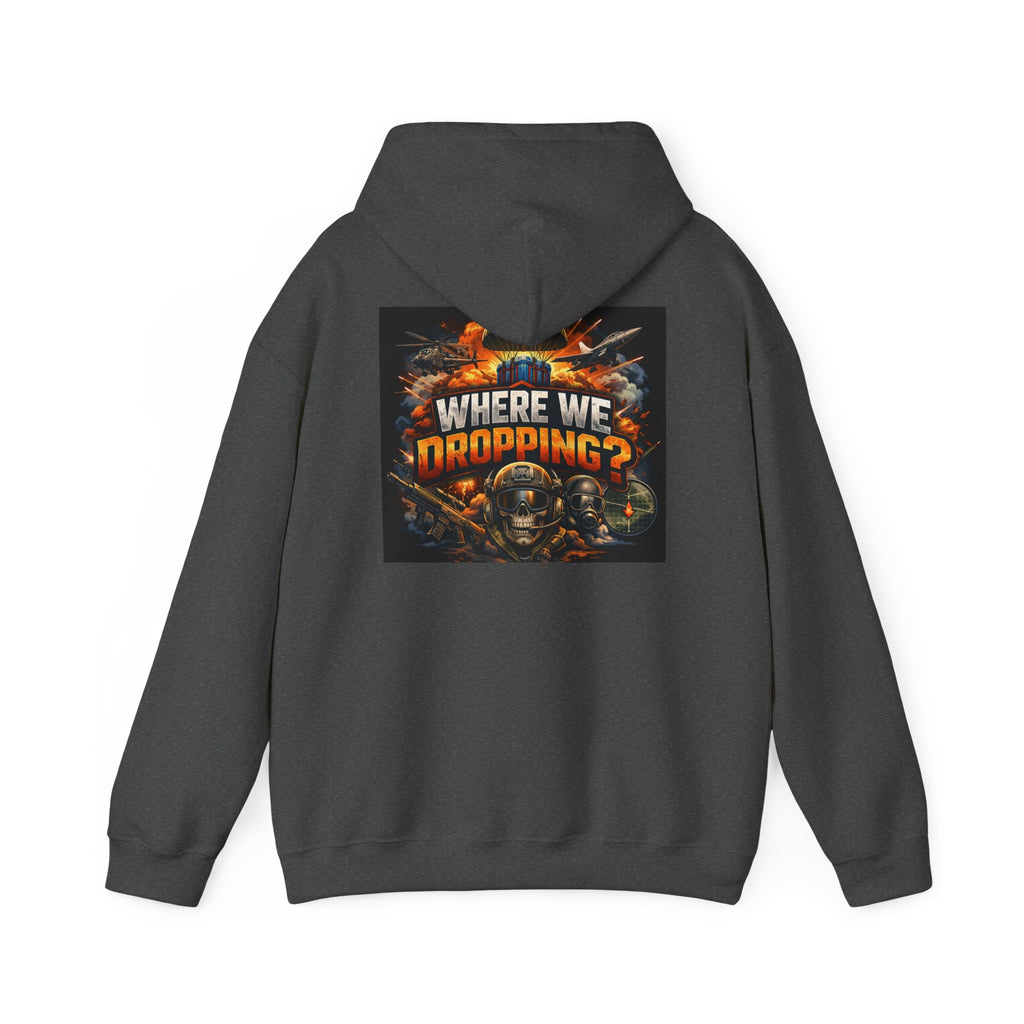 Gaming Hoodie — “Where We Dropping?” Graphic Hooded Sweatshirt