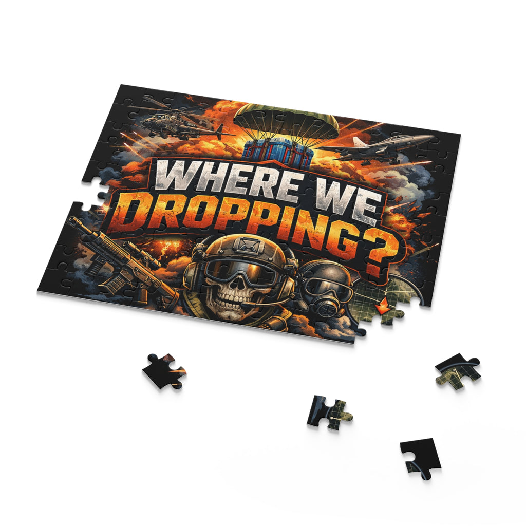 Where We Dropping? Battle Royale Puzzle – 500/252/120-Piece Military Gaming Jigsaw