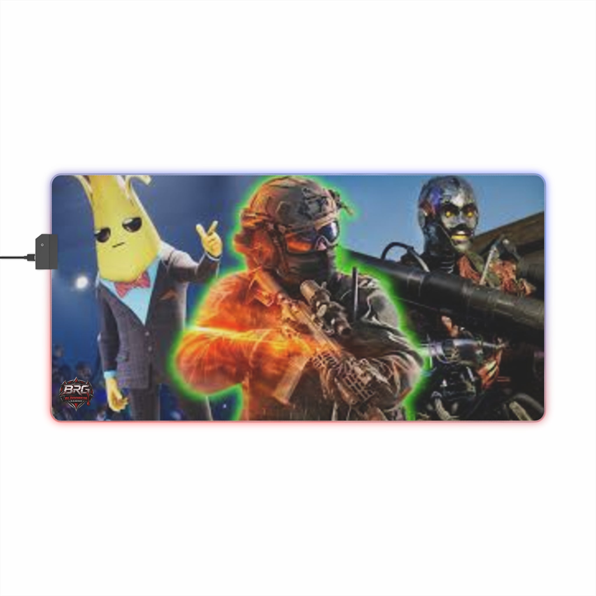 LED Gaming Mouse Pad — RGB Extended Desk Mat with Fortnite & Shooter Character Design