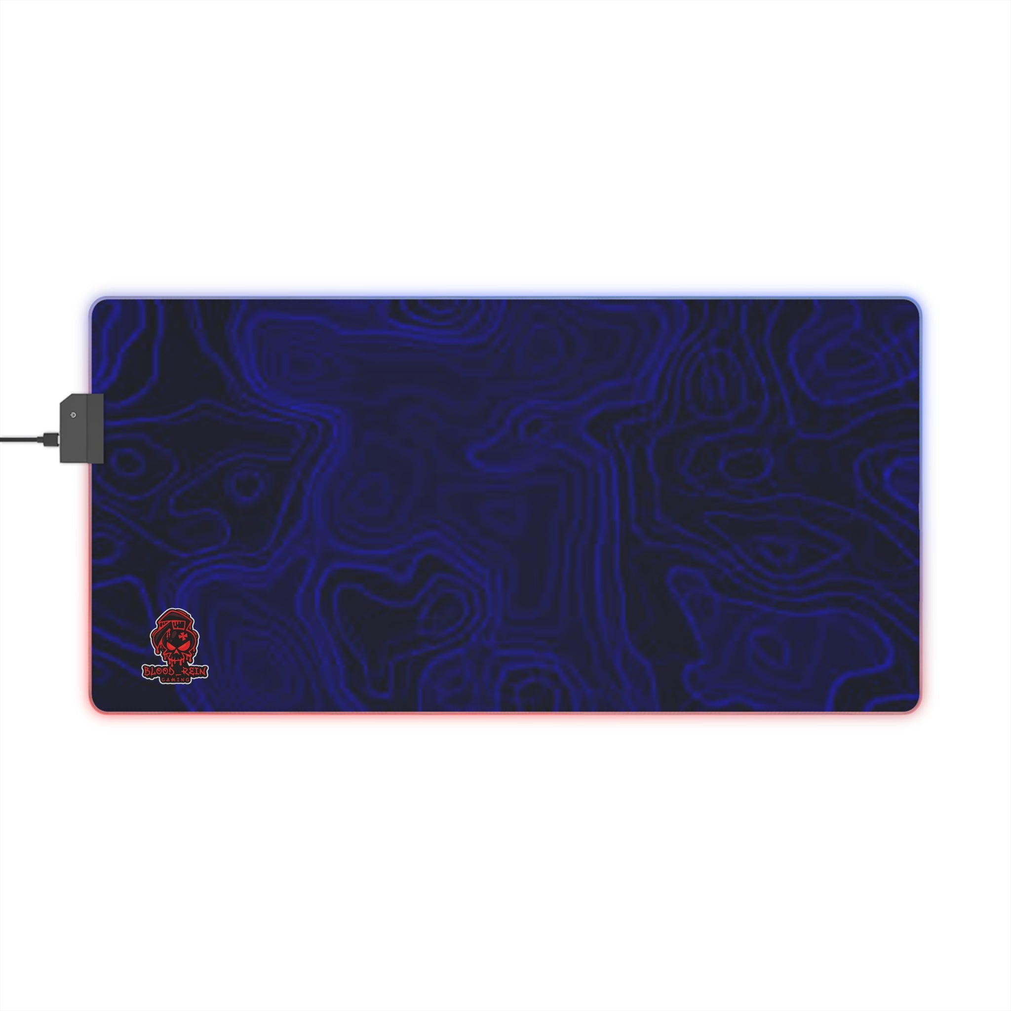 LED Gaming Mouse Pad — RGB Edge Lighting Large Desk Mat with Topographic Blue Design