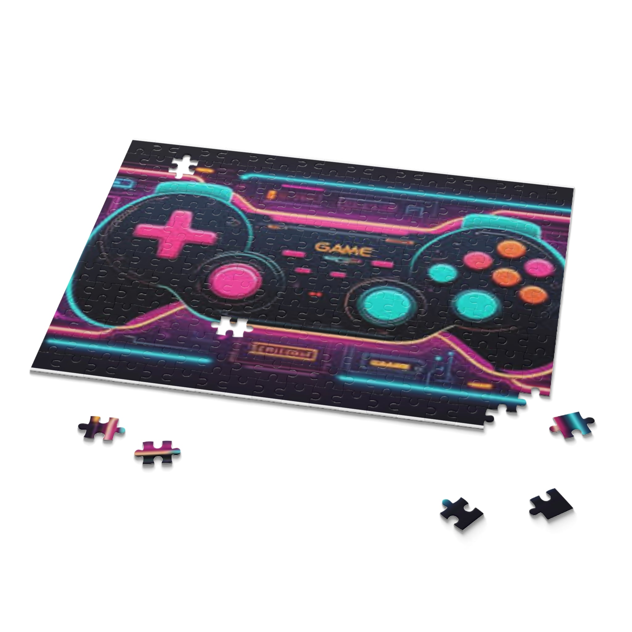 Retro Neon Game Controller Puzzle – 120/252/500-Piece Video Game Jigsaw
