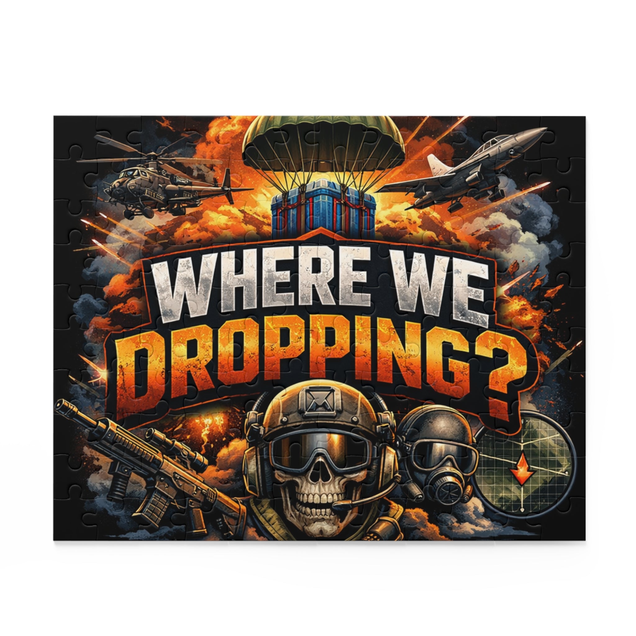 Where We Dropping? Battle Royale Puzzle – 500/252/120-Piece Military Gaming Jigsaw