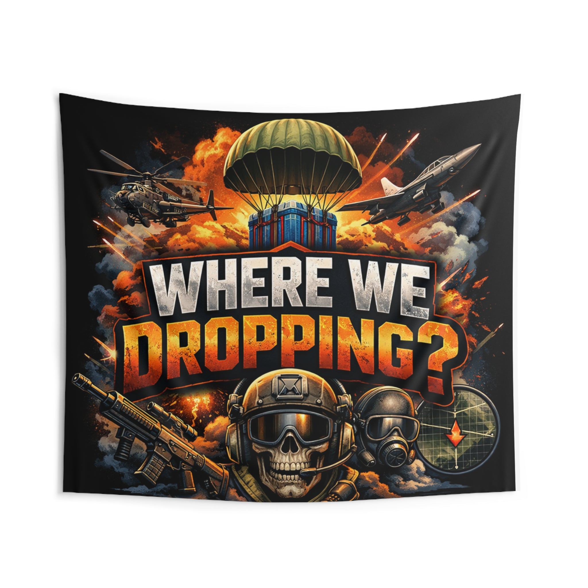Where We Dropping? Tapestry — Gaming Parachute Battle Wall Art
