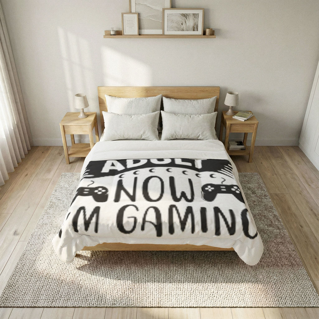 Gaming Comforter – “I Can't Adult Now I'm Gaming” Cotton Throw for Gamers