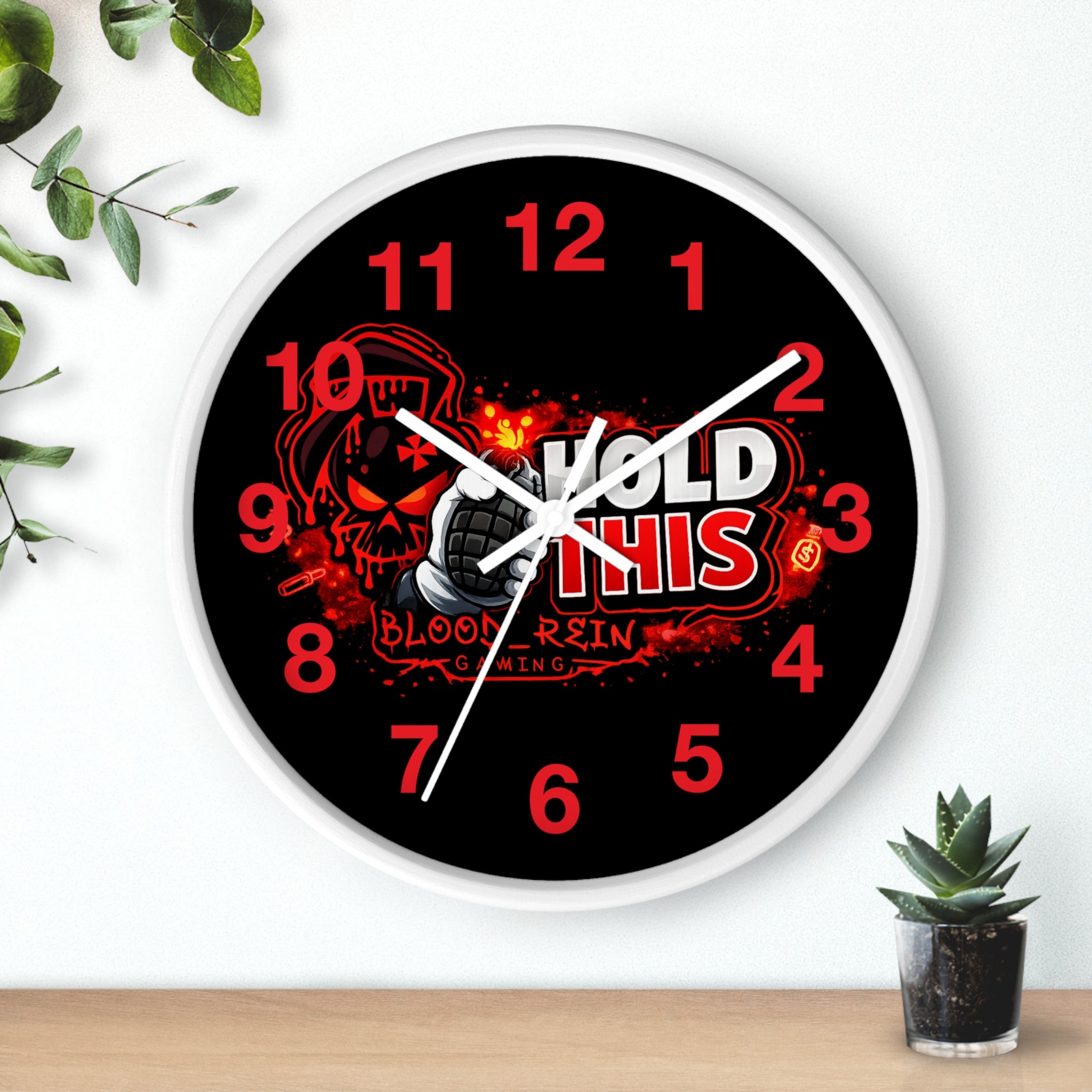 Hold This Gaming Wall Clock — Blood Reign Gamer Skull Design