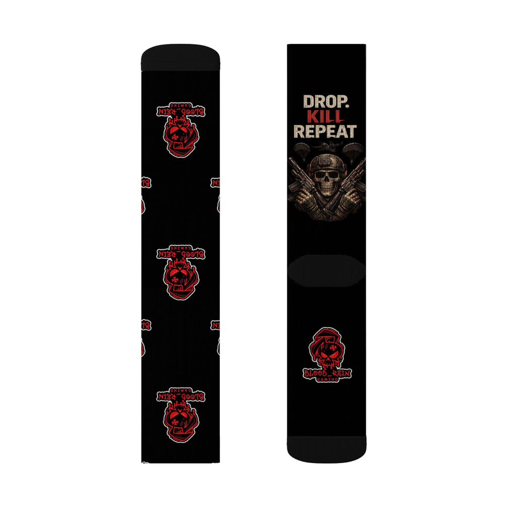 Gaming Crew Socks — “Drop. Kill. Repeat.” Sublimated Tactical Design