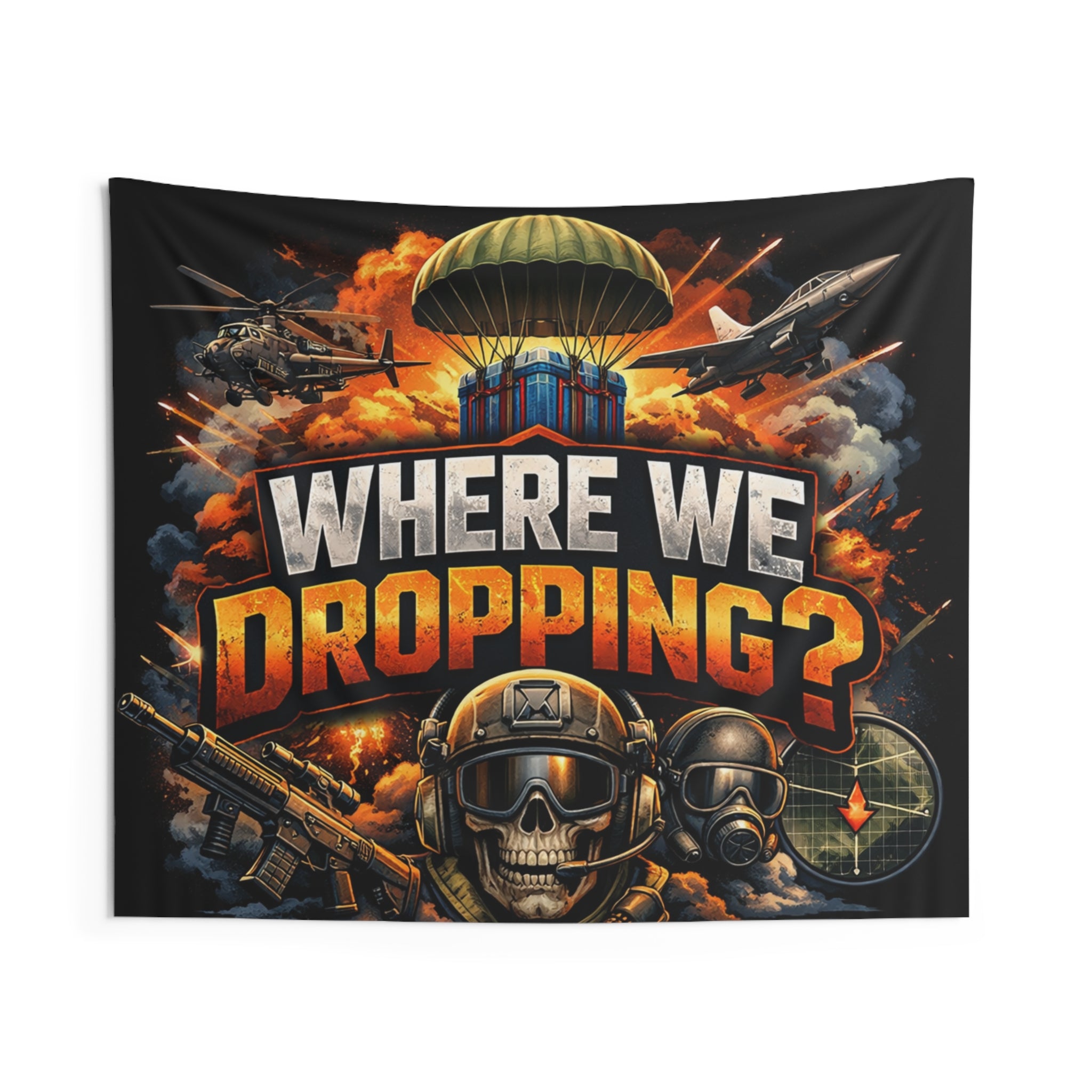 Where We Dropping? Tapestry — Gaming Parachute Battle Wall Art