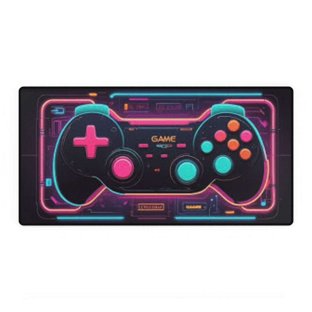 Retro Neon Game Controller Desk Mat — Extended Gaming Mouse Pad