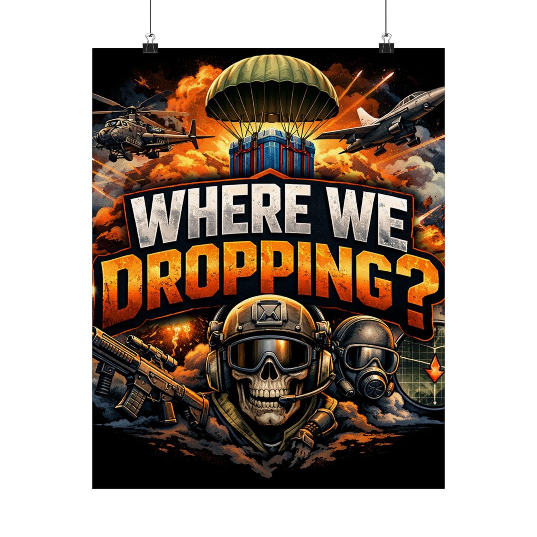 Where We Dropping? Matte Vertical Poster — Gaming Paratrooper Wall Art