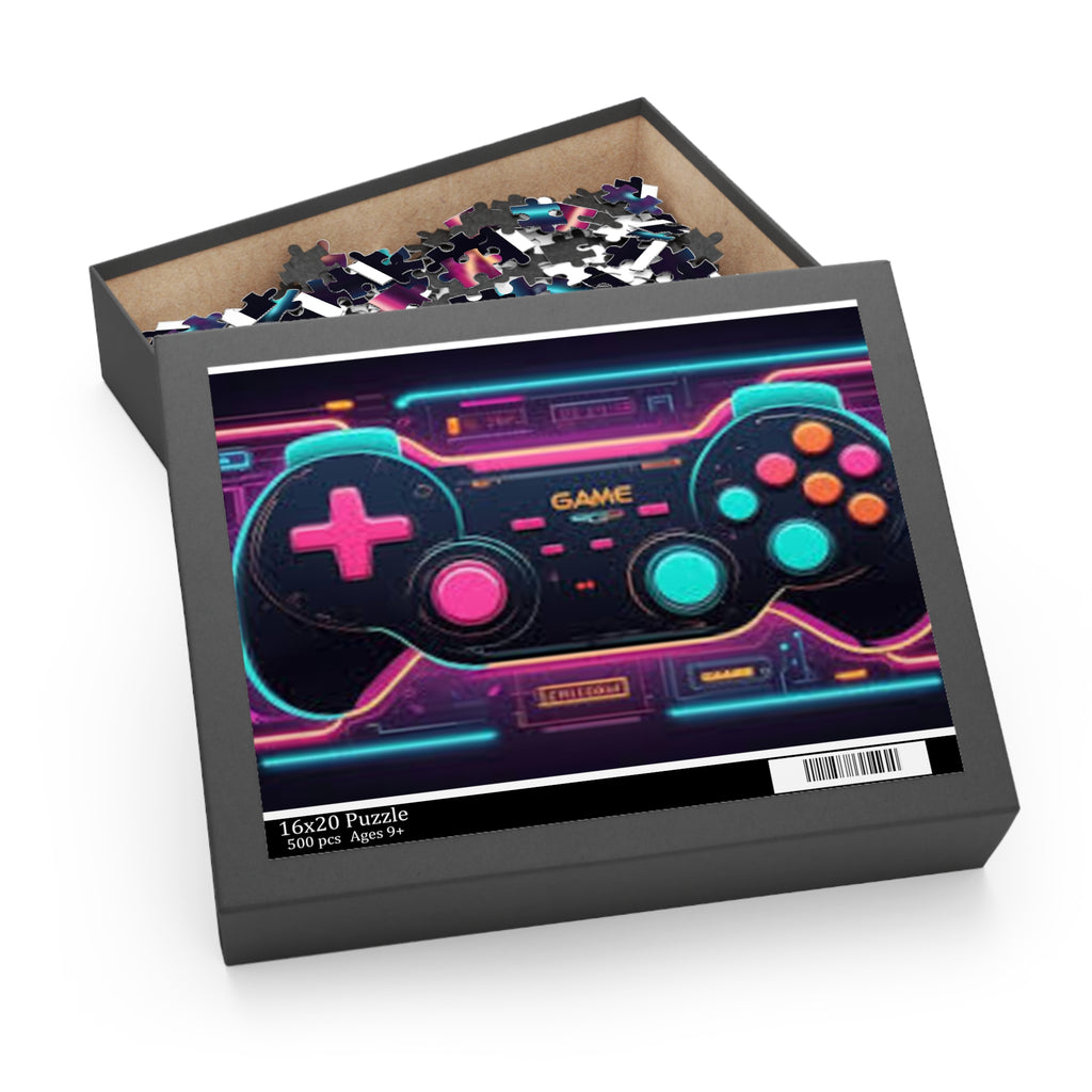 Retro Neon Game Controller Puzzle – 120/252/500-Piece Video Game Jigsaw