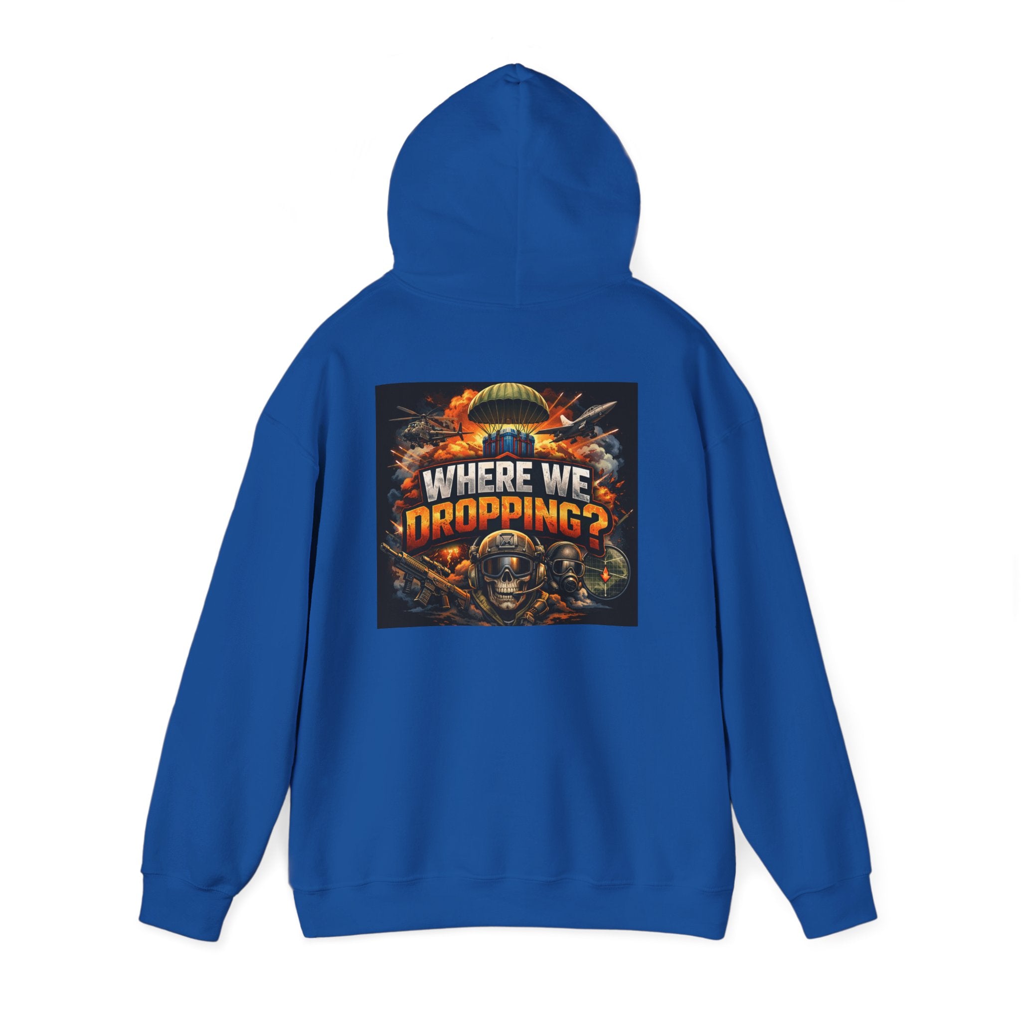 Gaming Hoodie — “Where We Dropping?” Graphic Hooded Sweatshirt