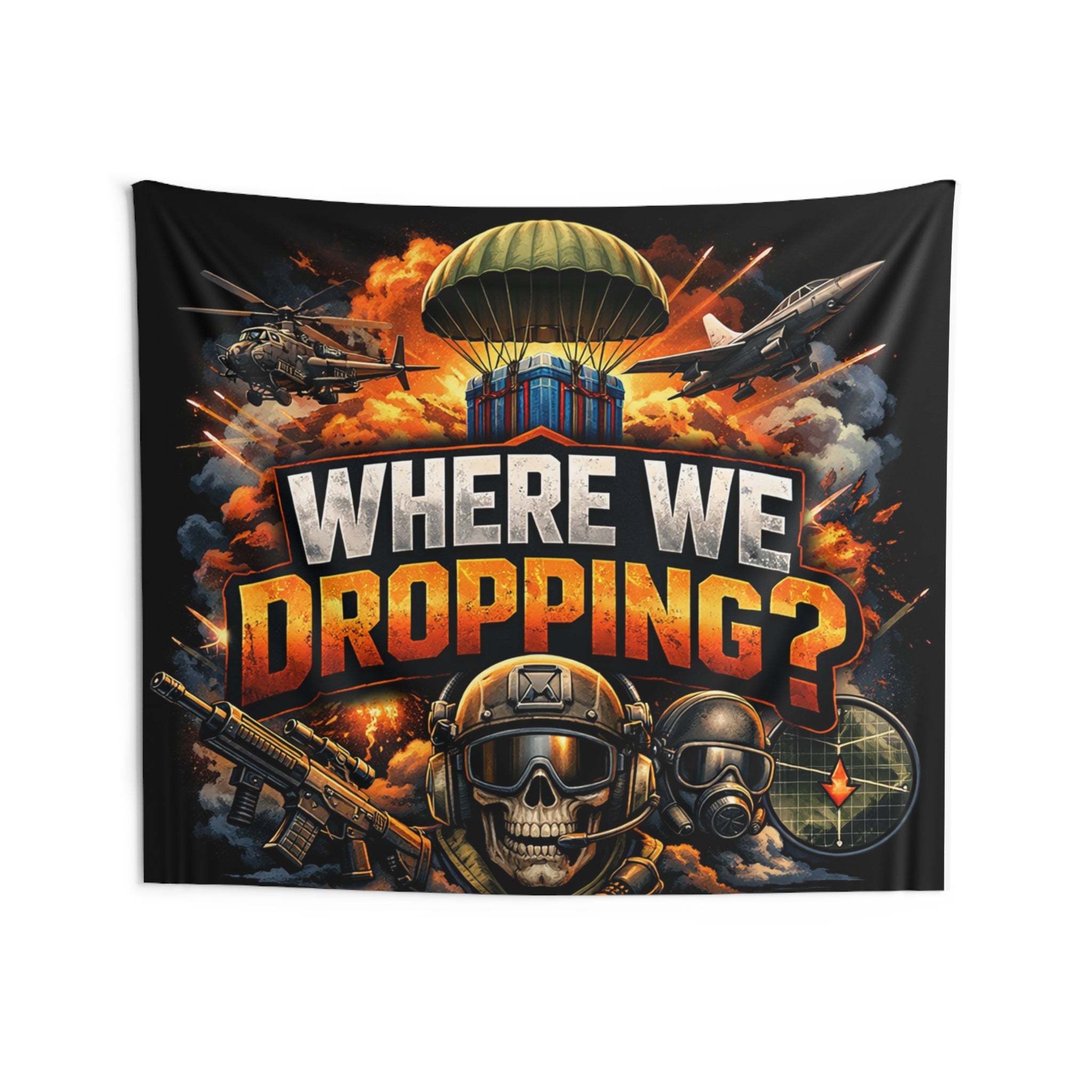 Where We Dropping? Tapestry — Gaming Parachute Battle Wall Art